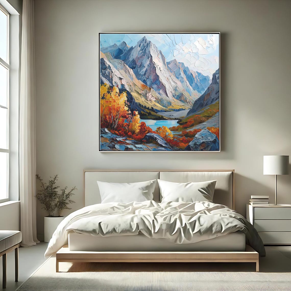 Alpine Mountain Peaks and Lake with Autumn Foliage Landscape Poster - Image 2