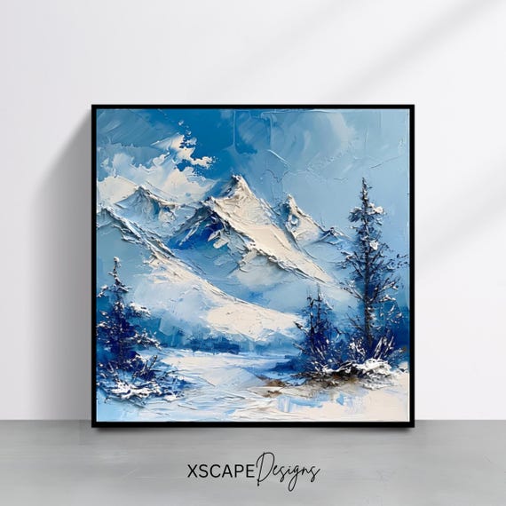 Winter Mountain Art Print Snowy Landscape Wall Art Square Decor For Home