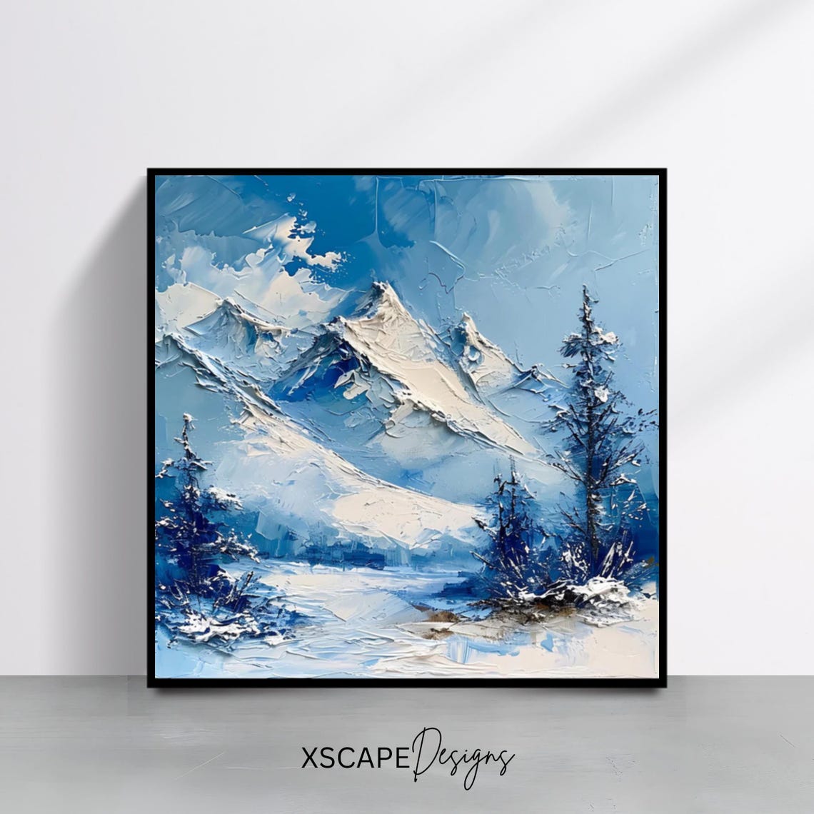Winter Mountain Art Print Snowy Landscape Wall Art Square Decor For Home