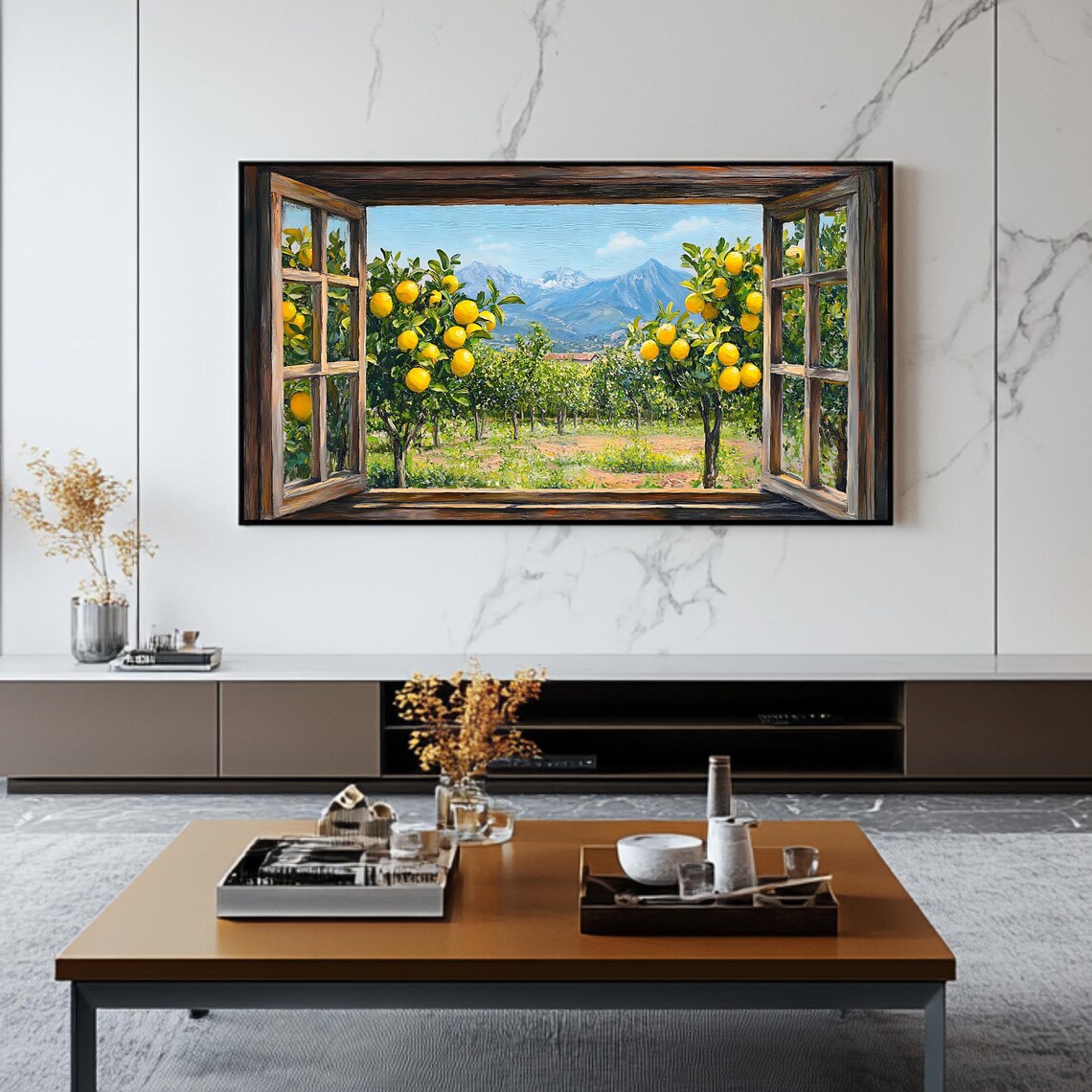 Lemon Grove Window View Art For Frame Tv Mediterranean Landscape Roku Screensaver Smart Tv Wall Art - Image 2