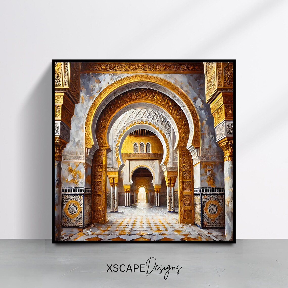 Islamic Architecture Golden Arch, Mosque Interior Art Print