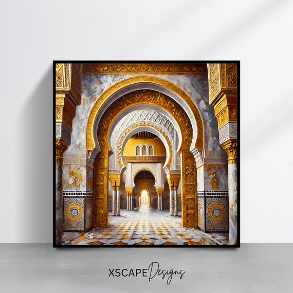 Islamic Architecture Golden Arch, Mosque Interior Art Print