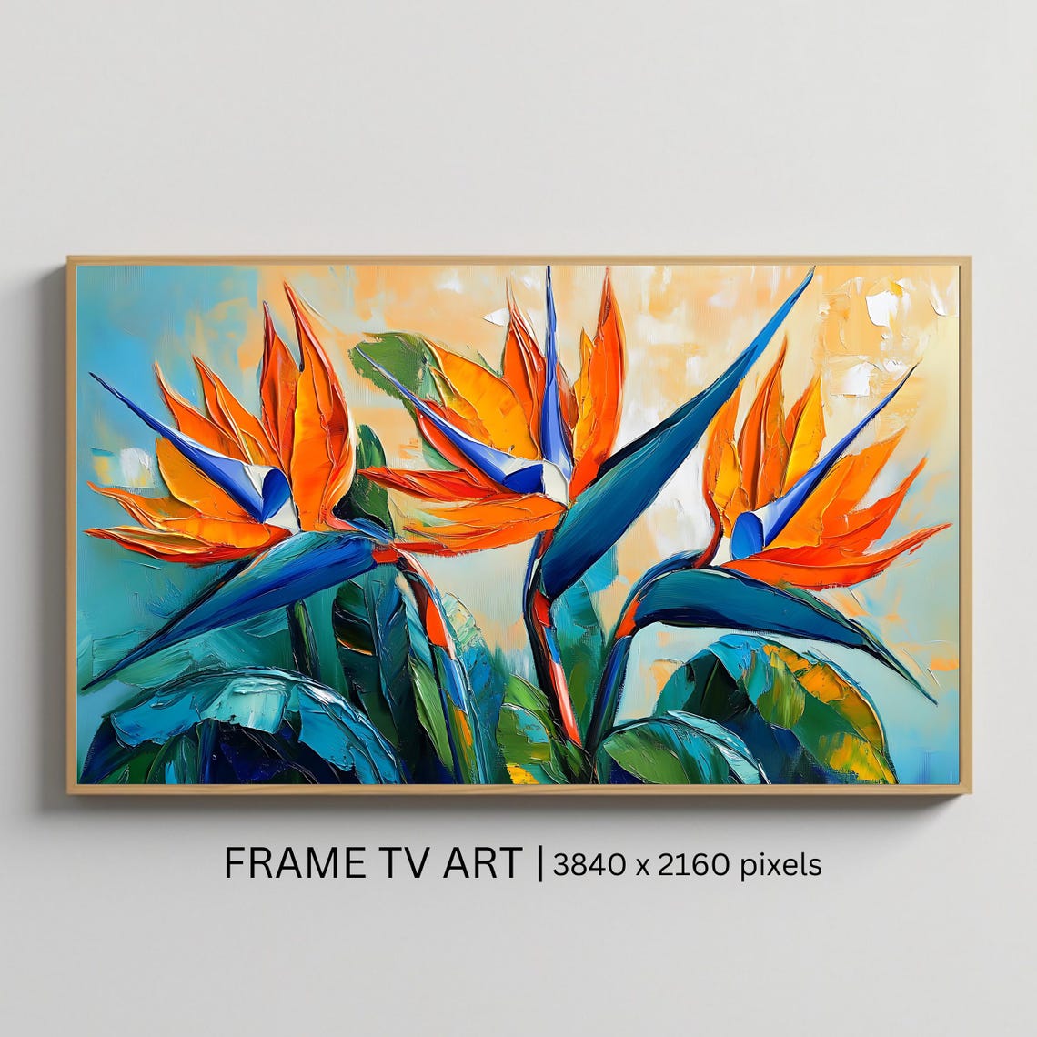 Exotic Bird Of Paradise Tropical Flowers Bold Impasto Wall Art Poster