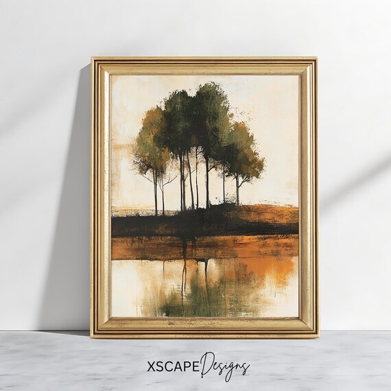 Vintage Abstract Landscape Art Print Rustic Tree Wall Art Neutral Nature Inspired Decor