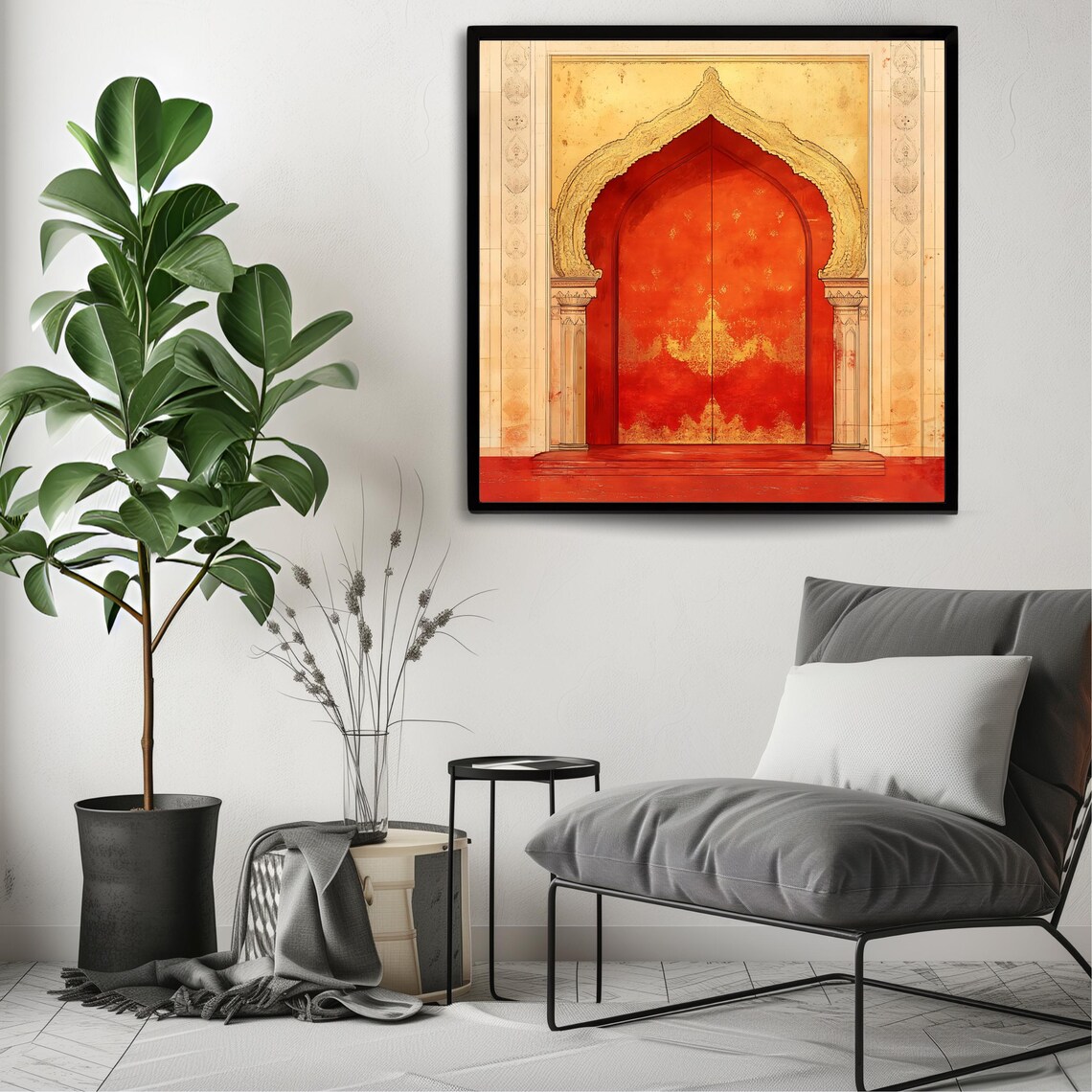 Moroccan Golden Red Archway Moorish Door Elegant Boho Wall Art Print - Image 3