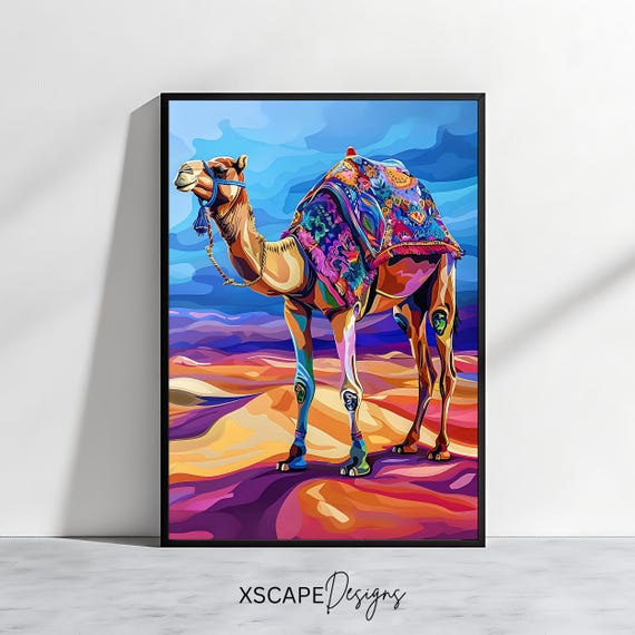 Colorful Camel Artwork, Desert Boho Travel Decor