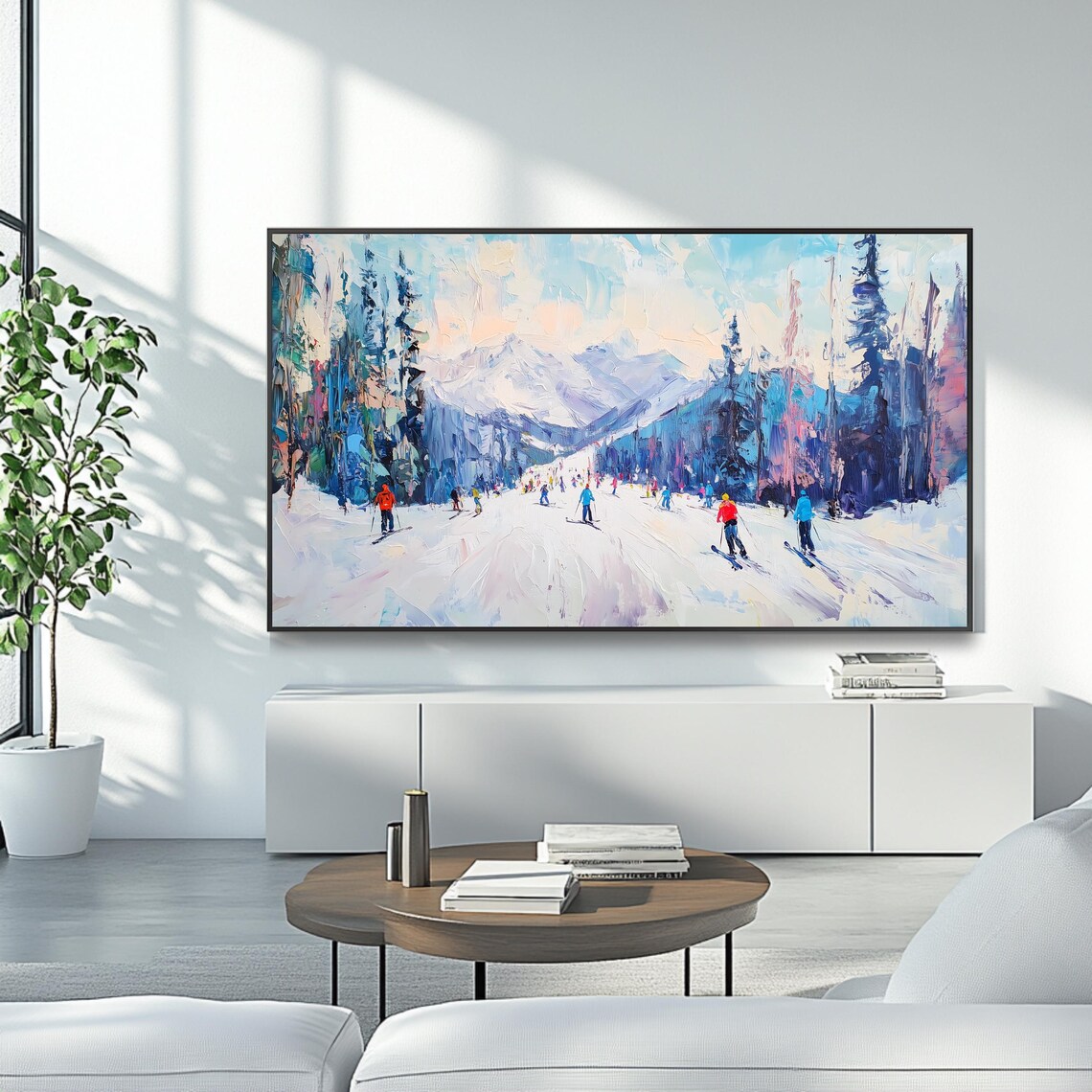 Alpine Ski Resort Skiers On Snowy Slope Winter Mountain Sports Poster - Image 4