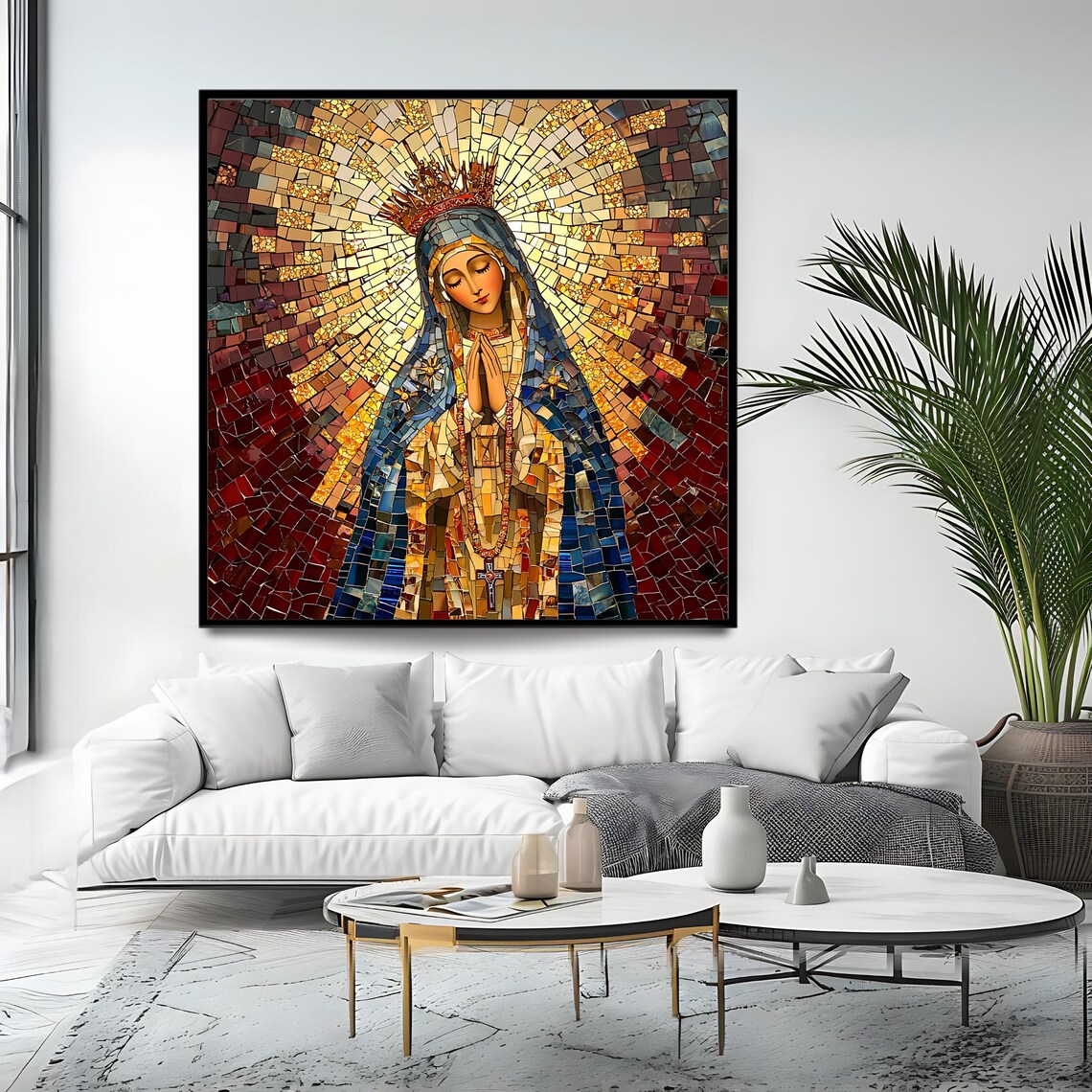 Blessed Virgin Mary Mosaic Art Print, Religious Decor - Image 4