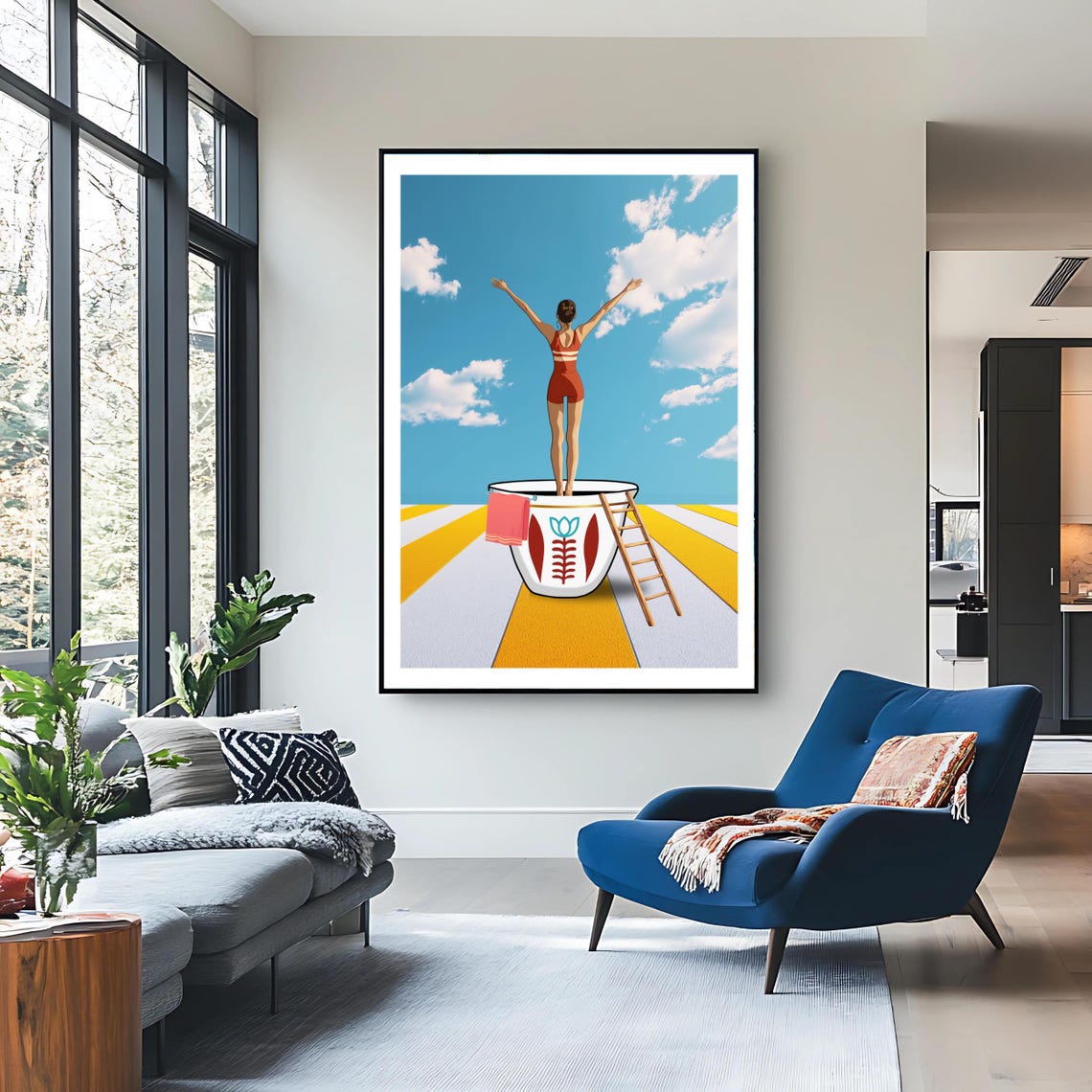 Lebanese Coffee Cup Pool Art Print Surreal Summer Wall Decor Middle Eastern Artwork Dreamy Swim Illustration - Image 3