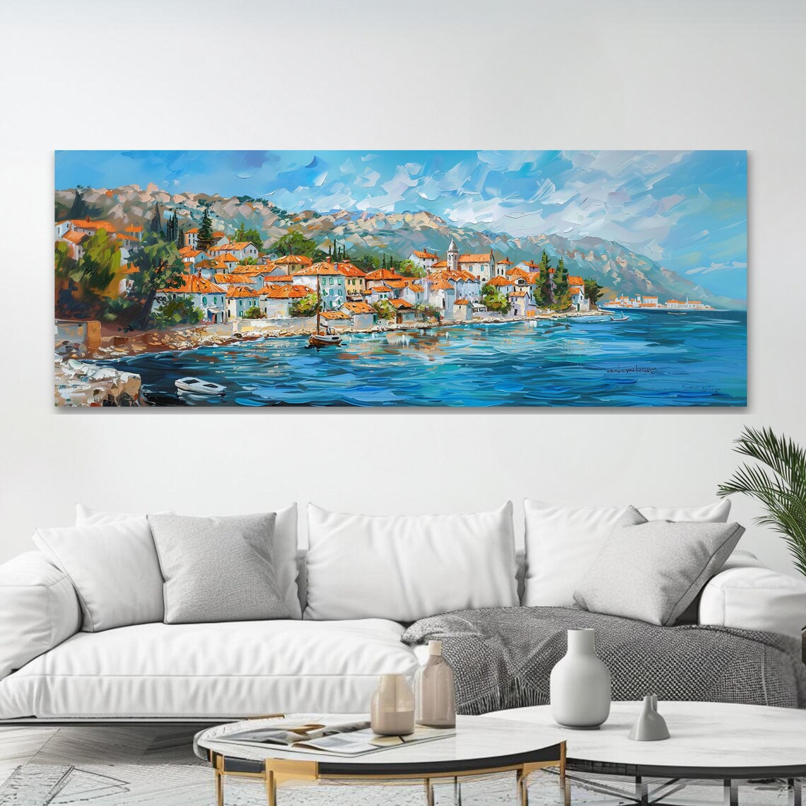 Mediterranean Village Art Print, Coastal Artwork - Image 4