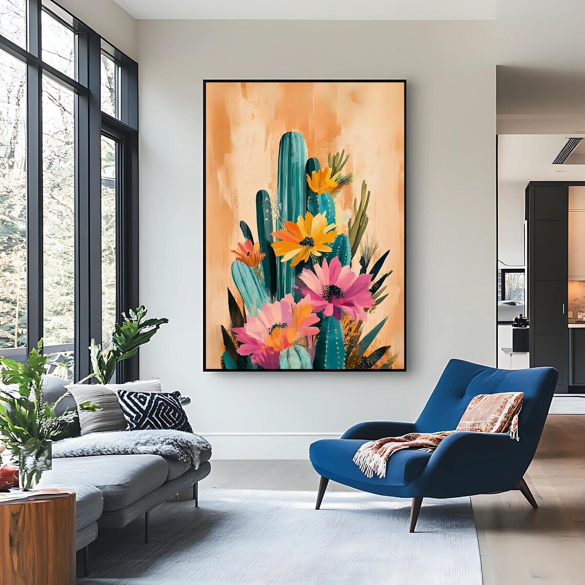 Cactus Floral Artwork, Southwestern Boho Decor - Image 2