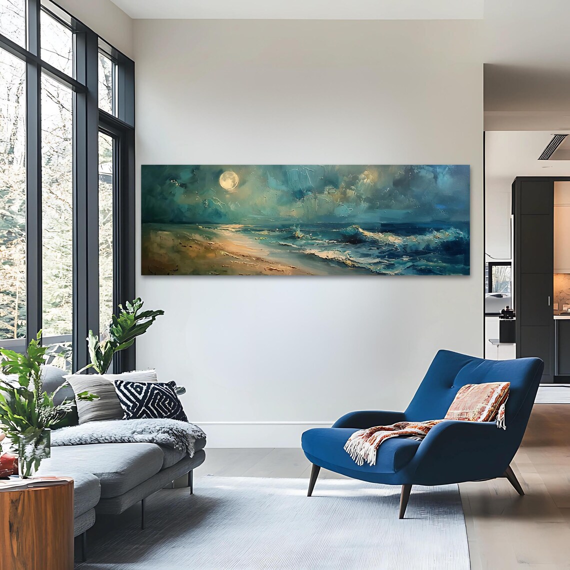 Moonlit Ocean Art Print, Waves Under Full Moon - Image 3