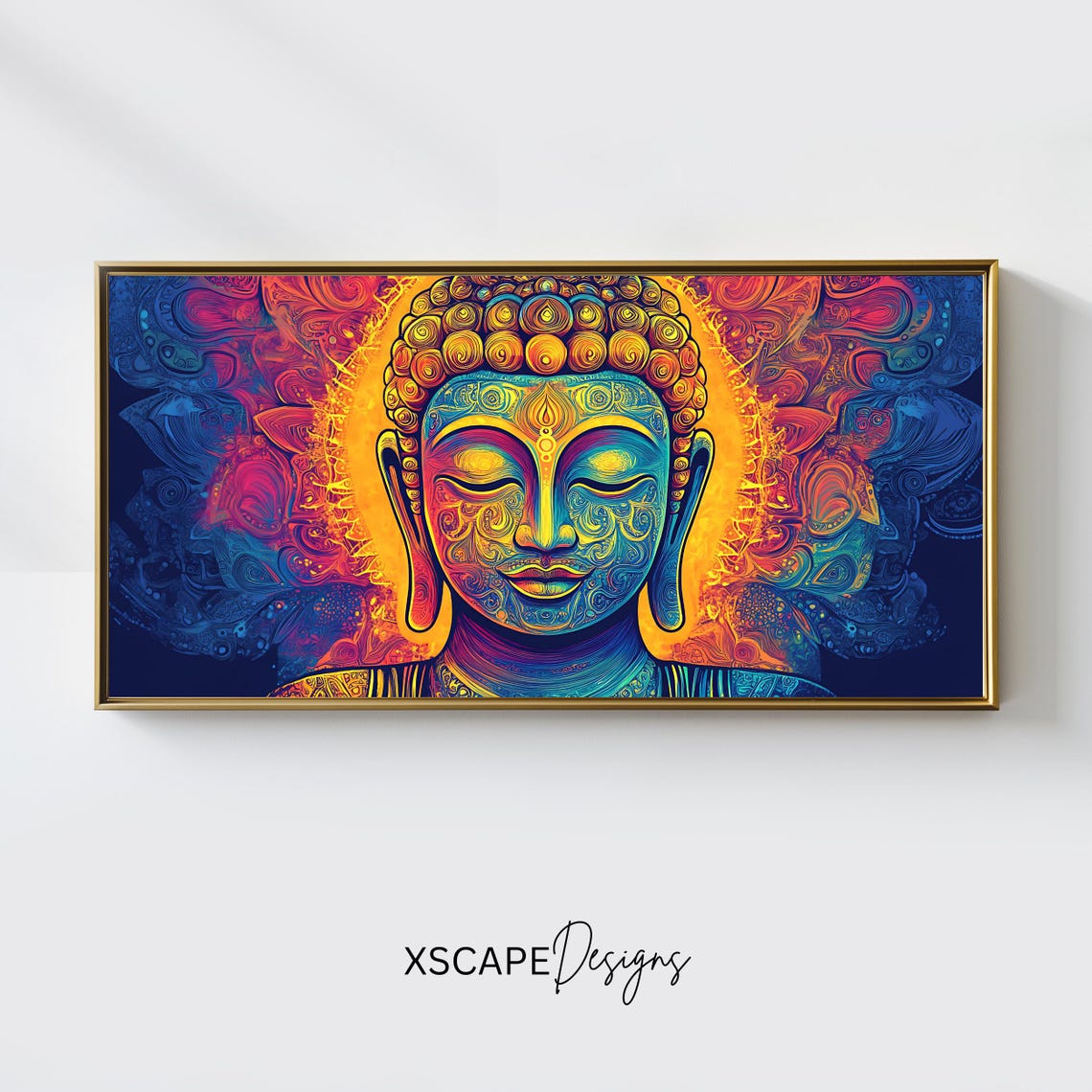 Colorful Buddha Wall Art Long Horizontal Narrow Print Vibrant Spiritual For Above Couch Or Bed