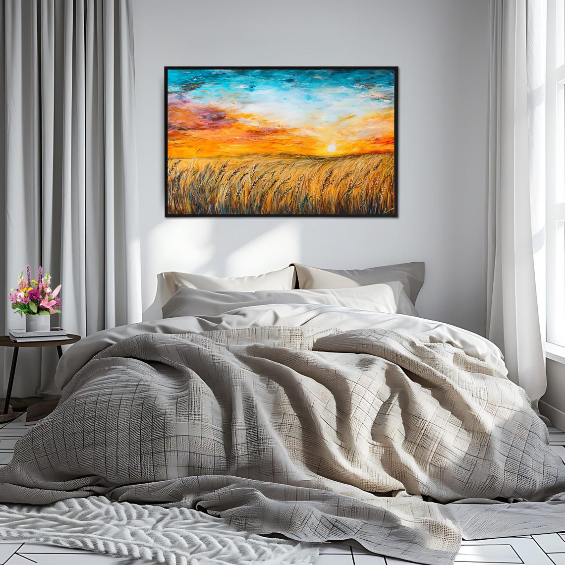 Sunset Wheat Field Print Rustic Landscape Art Nature Wall Decor Golden Field Artwork Farmhouse - Image 2