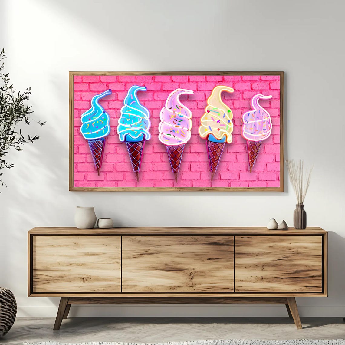 Neon Ice Cream Cones Art Frame Tv Art Roku Screensaver Fun Summer Wall Art - Image 3