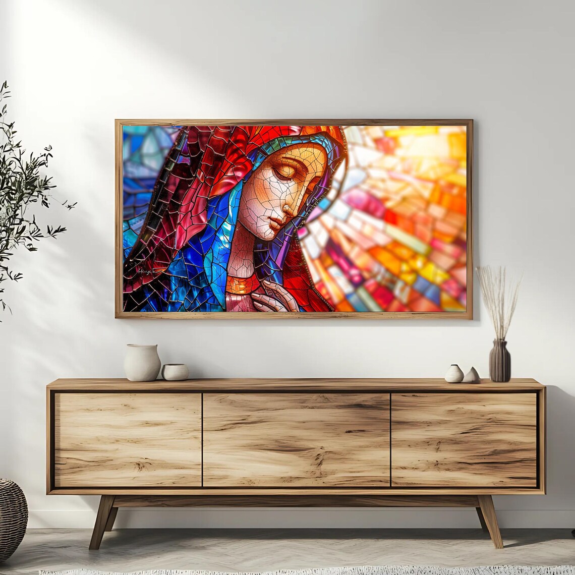 Blessed Virgin Mary Stained Glass Religious Christian TV Art Poster - Image 3