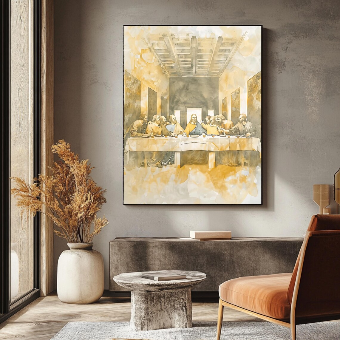 The Last Supper Da Vinci Style Watercolor Sepia Christian Classic Art Print - Image 3