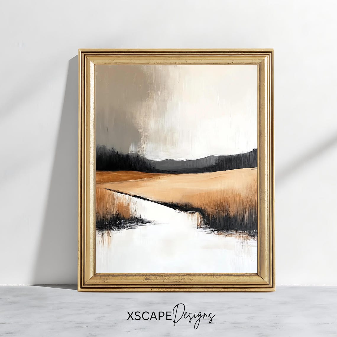 Modern Abstract Landscape Golden Field River Minimalist Art Poster