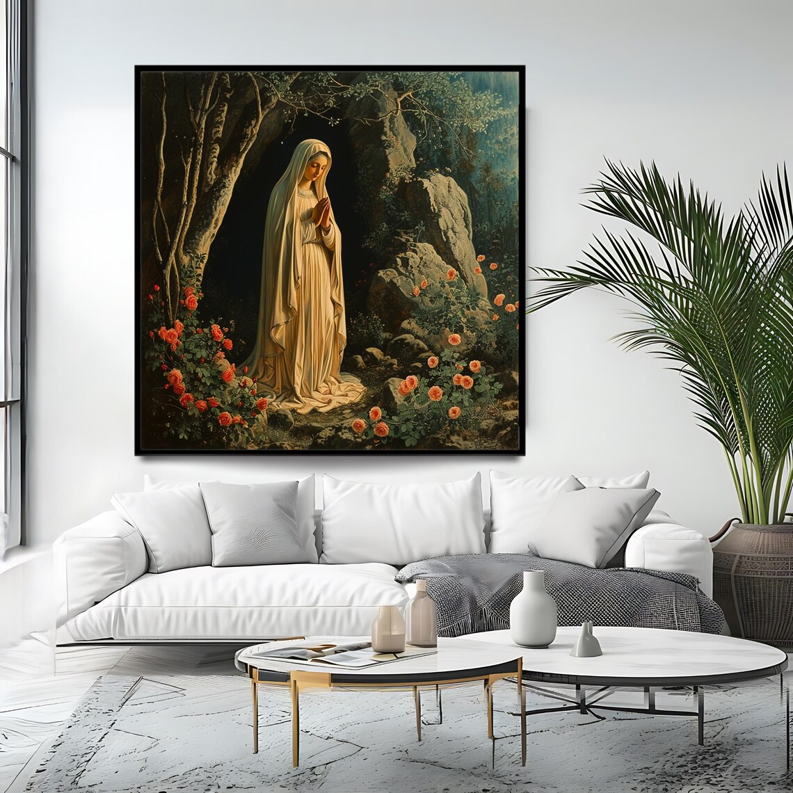 Our Lady Of Lourdes White Veil Grotto Roses Classic Catholic Wall Art Poster - Image 4