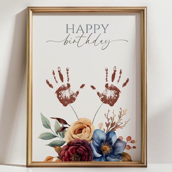 Happy Birthday Child Handprint Bouquet Keepsake Poster in Floral Style