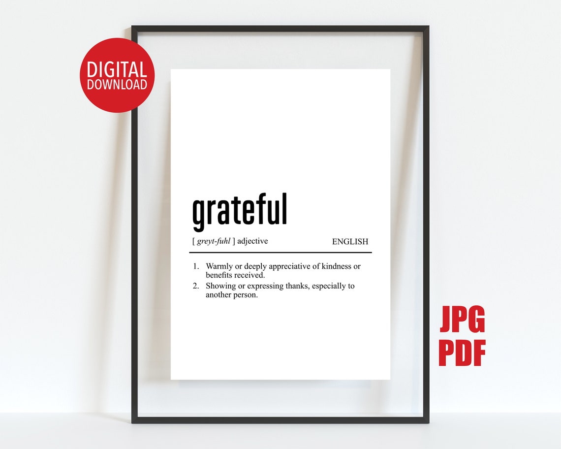 Grateful Definition Dictionary Typography Thanksgiving Art Poster