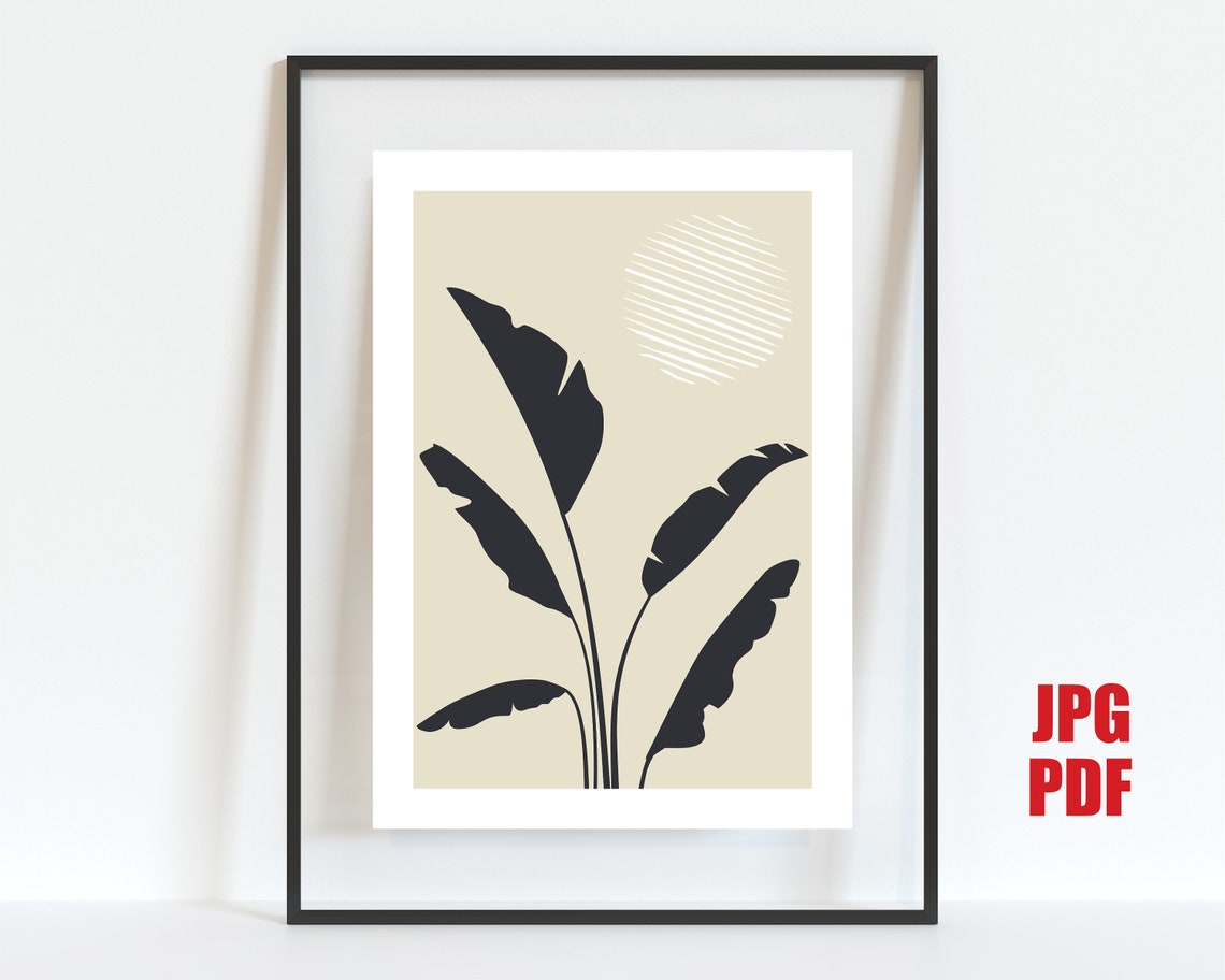 Japandi Tropical Palm Leaves Sun Minimalist Neutral Tones Print