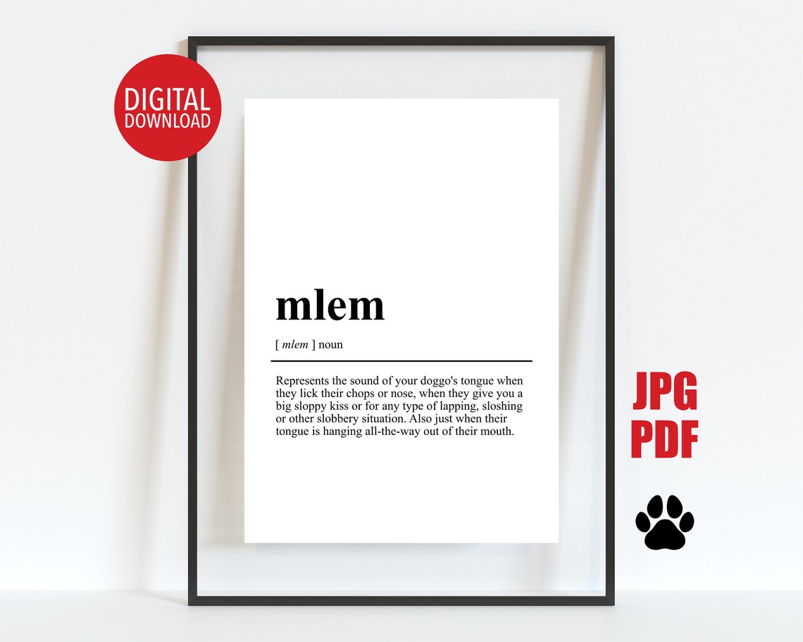Mlem Definition Funny Dog Meme Dictionary Typography Art Poster