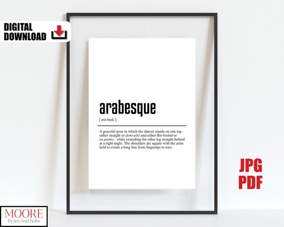 Arabesque Definition Print Ballet Party Wall Art For Girls Room Gift For Teen Girl Dance Studio Wall Decor