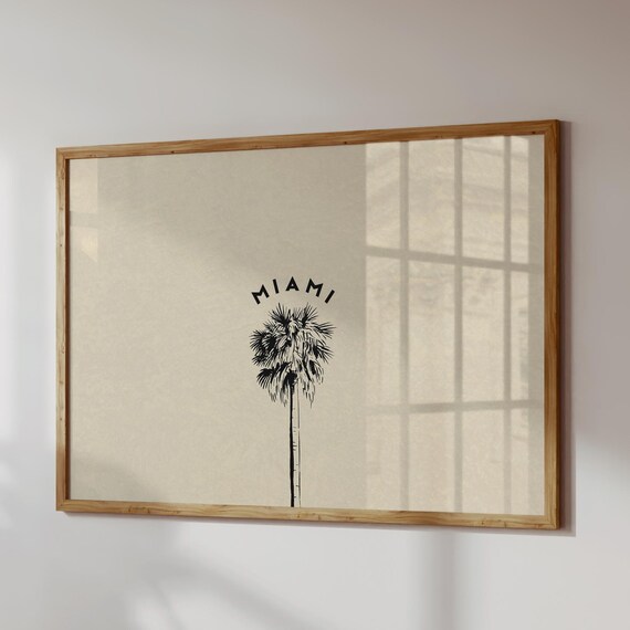 Neutral Miami Palm Tree Minimalist Travel Tropical Art Poster