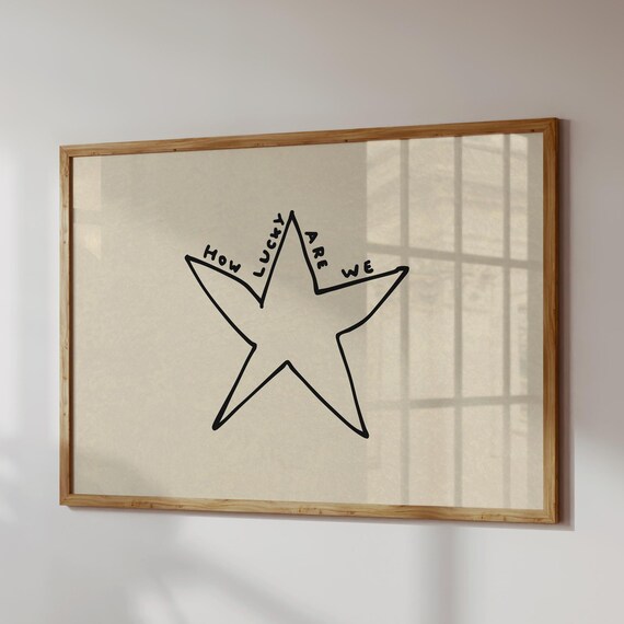 How Lucky Are We Print Minimalist Star Poster Neutral Nursery Decor Digital Download Horizontal