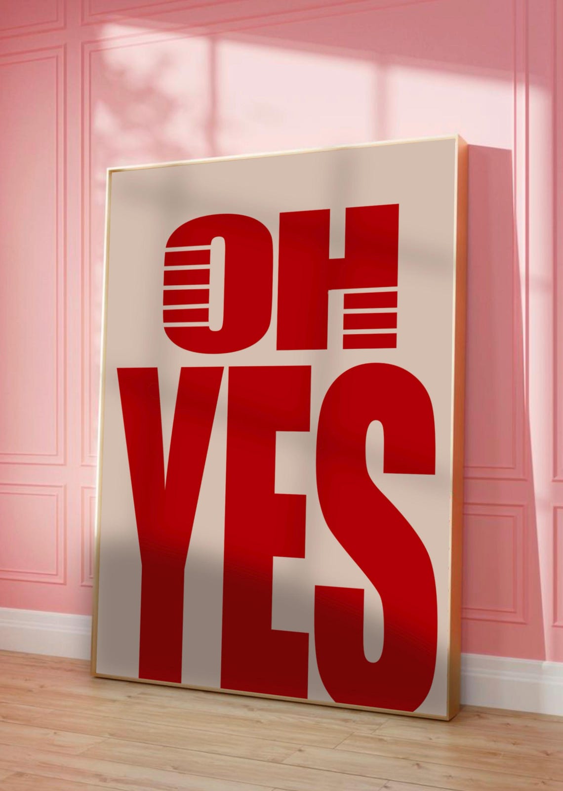 Oh Yes Bold Red Seventies Retro Typography Gallery Wall Decor Poster