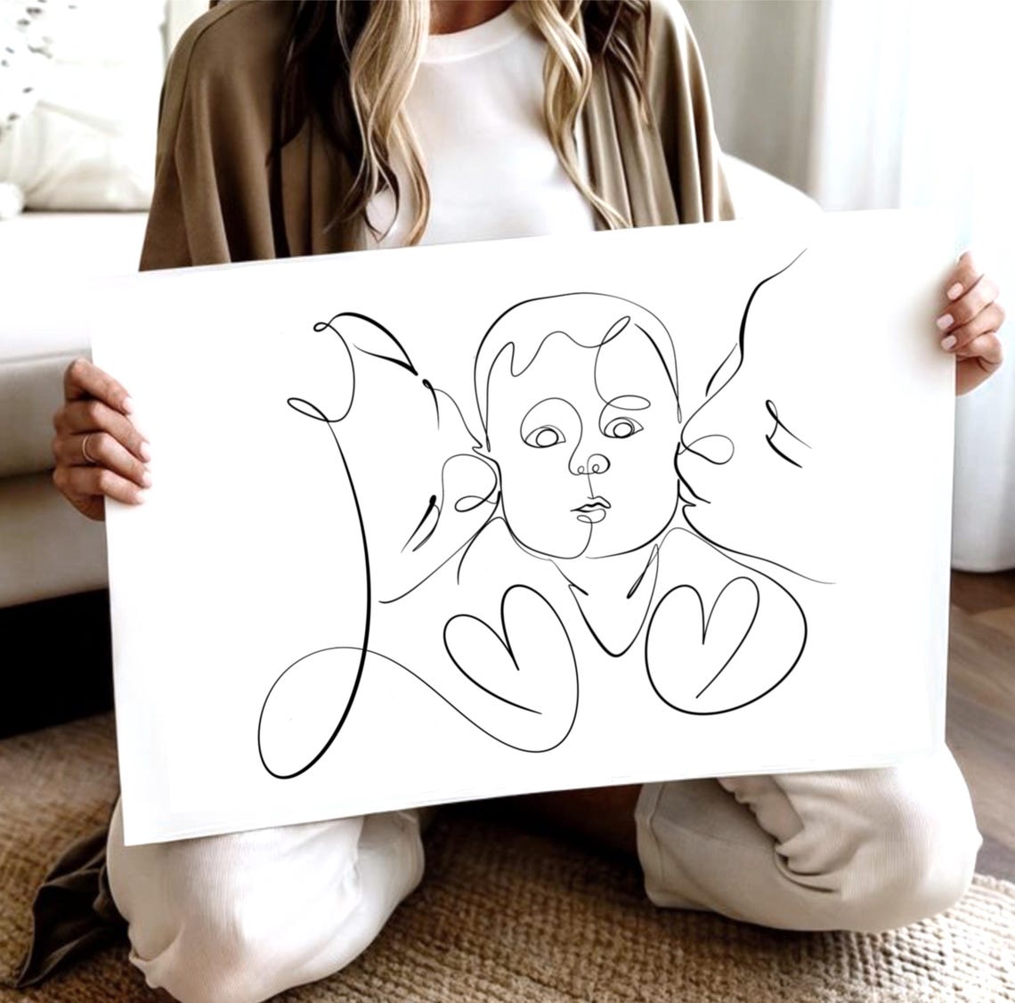 Custom Line Art Portrait, Minimalist Mom And Baby - Image 3