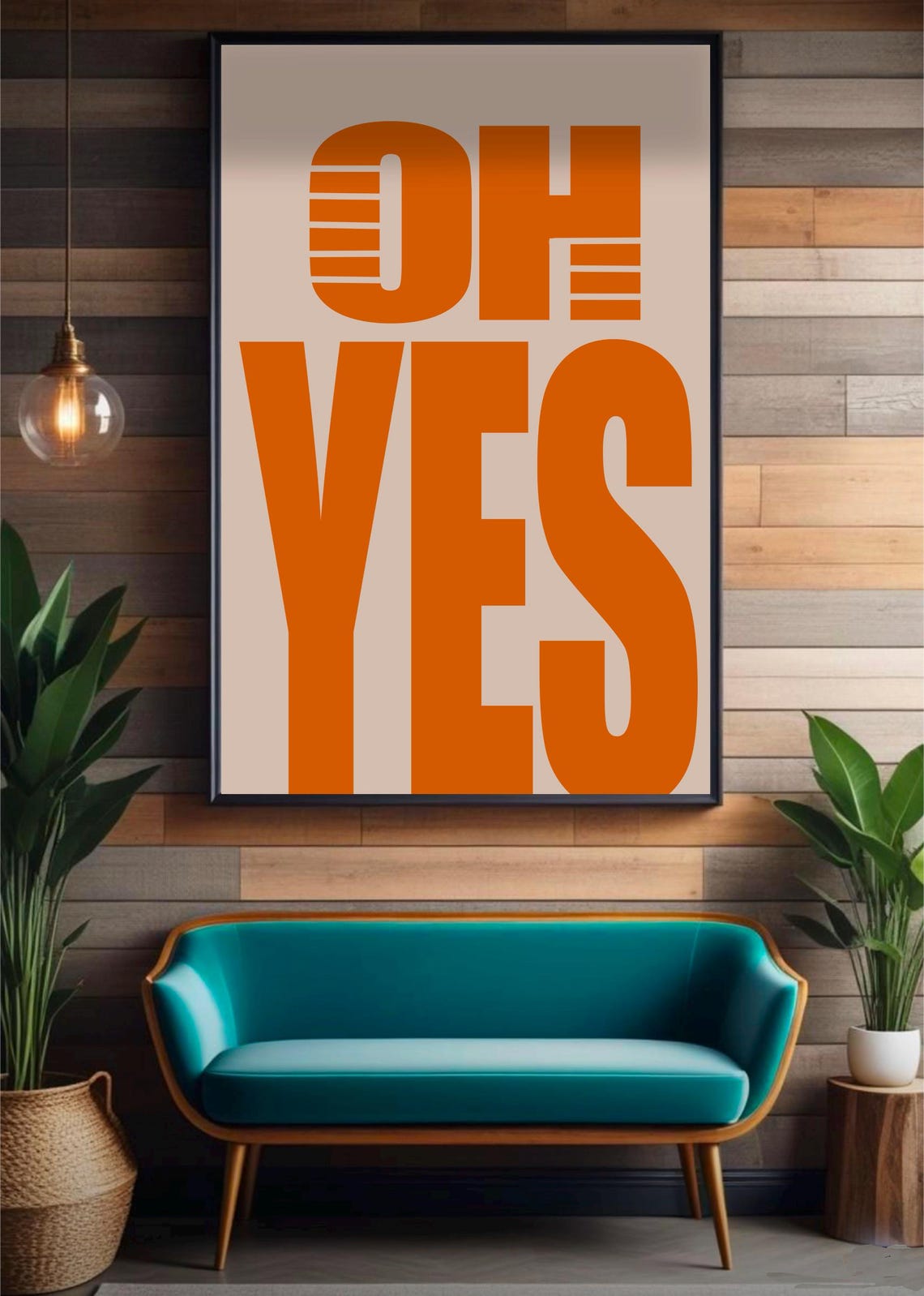 Oh Yes Bold Orange Lettering Retro Typography Poster 70s Style