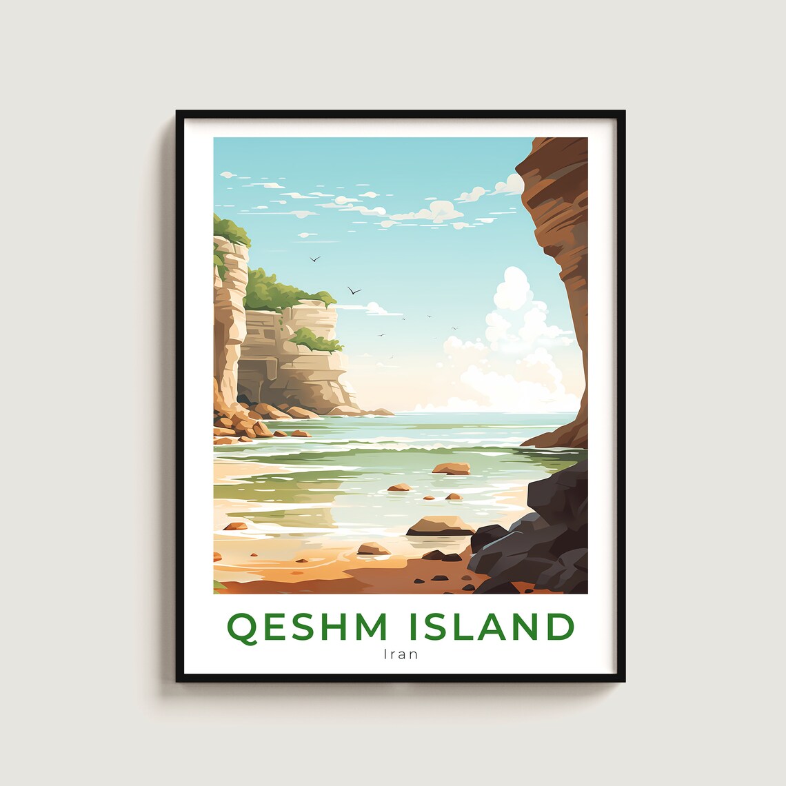 Qeshm Island Iran Rocky Coast Beach Turquoise Sea Travel Poster