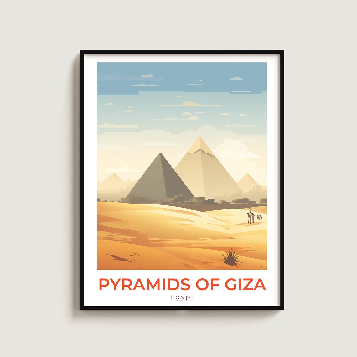 Pyramids of Giza Egypt Desert Sunset Vintage Travel Art Poster