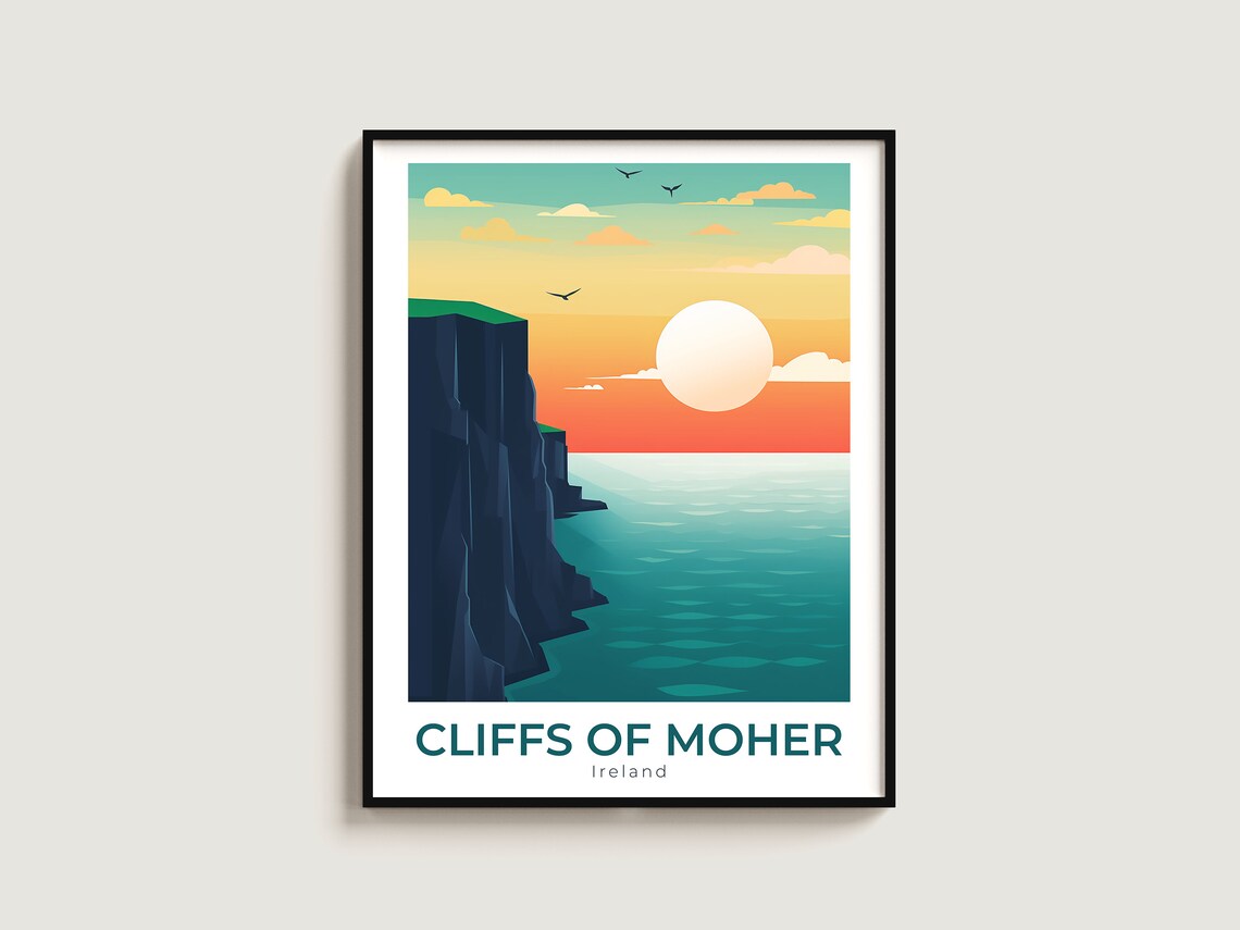 Cliffs of Moher Ireland Sunset Sea Cliff Ocean Travel Art Poster