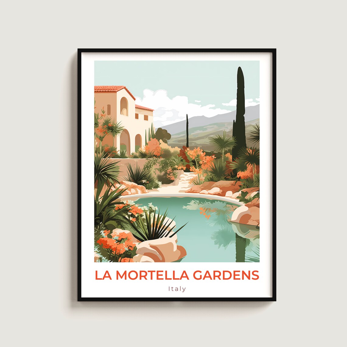 La Mortella Gardens Italy Tropical Pool Villa Oasis Travel Poster