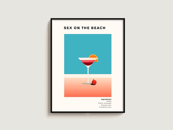 Sex on the Beach Cocktail Recipe Turquoise Sunset Bar Poster