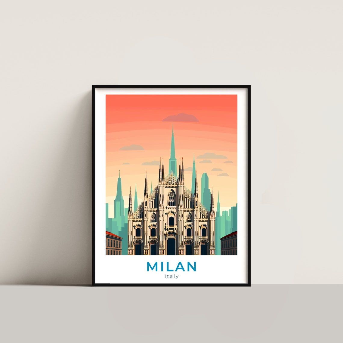 Milan Cathedral Duomo Gothic Spires Sunset Orange Italy Poster