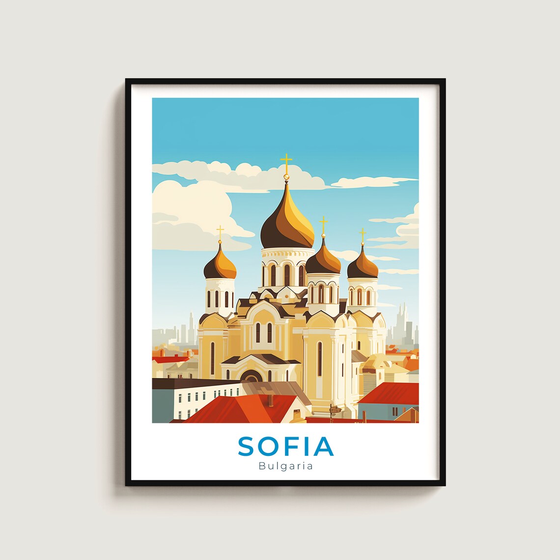 Sofia Bulgaria Golden Onion Domes Cathedral City View Travel Poster