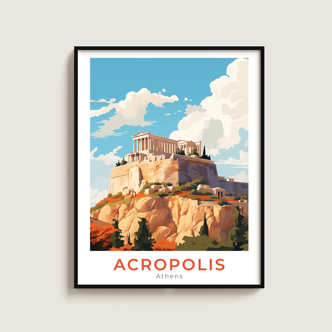 Acropolis of Athens Parthenon Hilltop Ruins Vintage Travel Poster