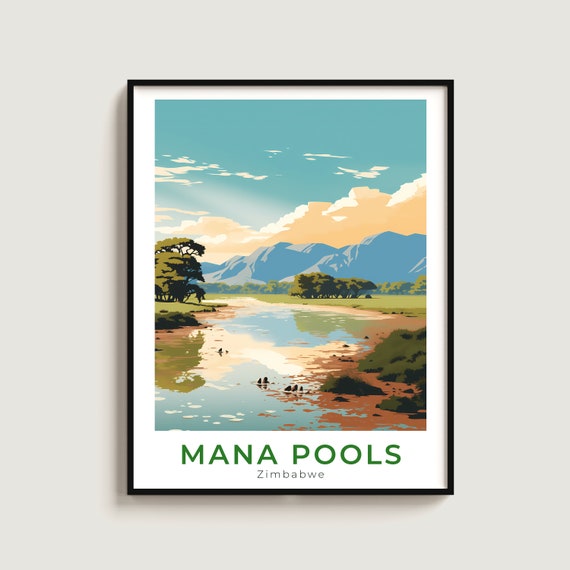 Mana Pools Travel Print Wall Art Gift Zimbabwe Poster Home Decor Lovers Hanging