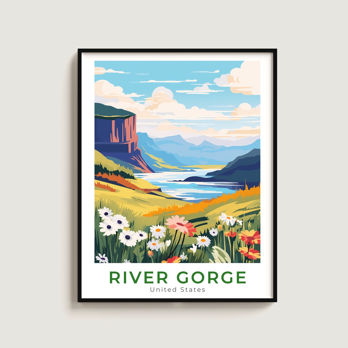 River Gorge USA Wildflower Travel Poster for Canyon Landscape Art