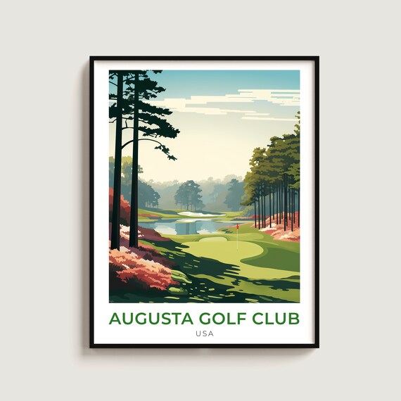 Augusta Golf Club Pine Lined Fairway Water Vintage Travel Poster