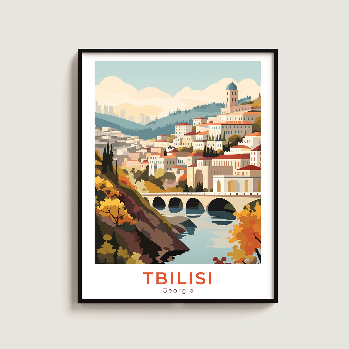 Tbilisi Georgia Old Town River Bridge Autumn Colors Travel Poster