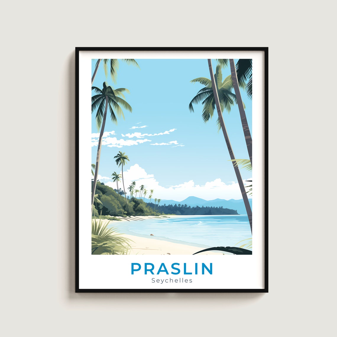 Praslin Seychelles Palm Beach Travel Poster for Island Home Decor
