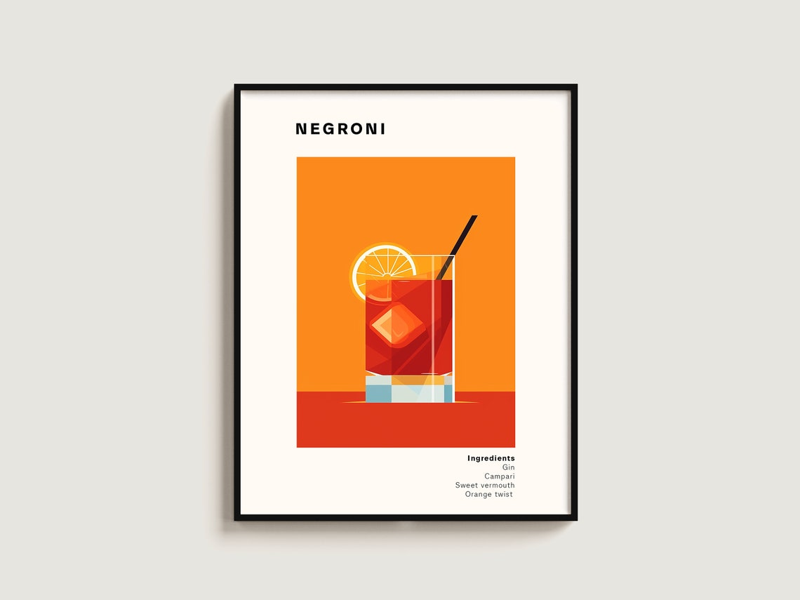 Negroni Cocktail Recipe Minimalist Bauhaus Bar Kitchen Poster