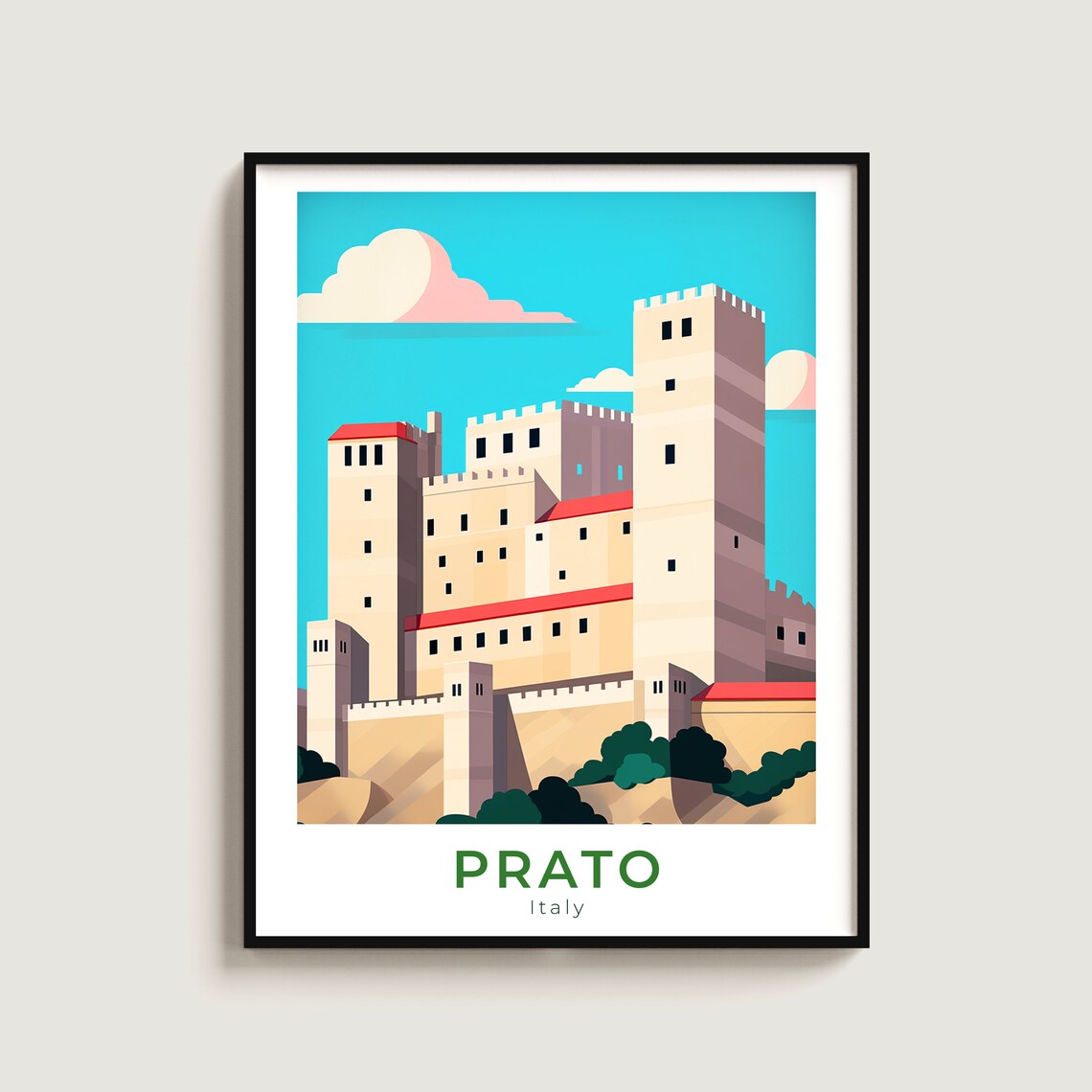 Prato Italy Medieval Emperor Castle Towers Travel Poster Art