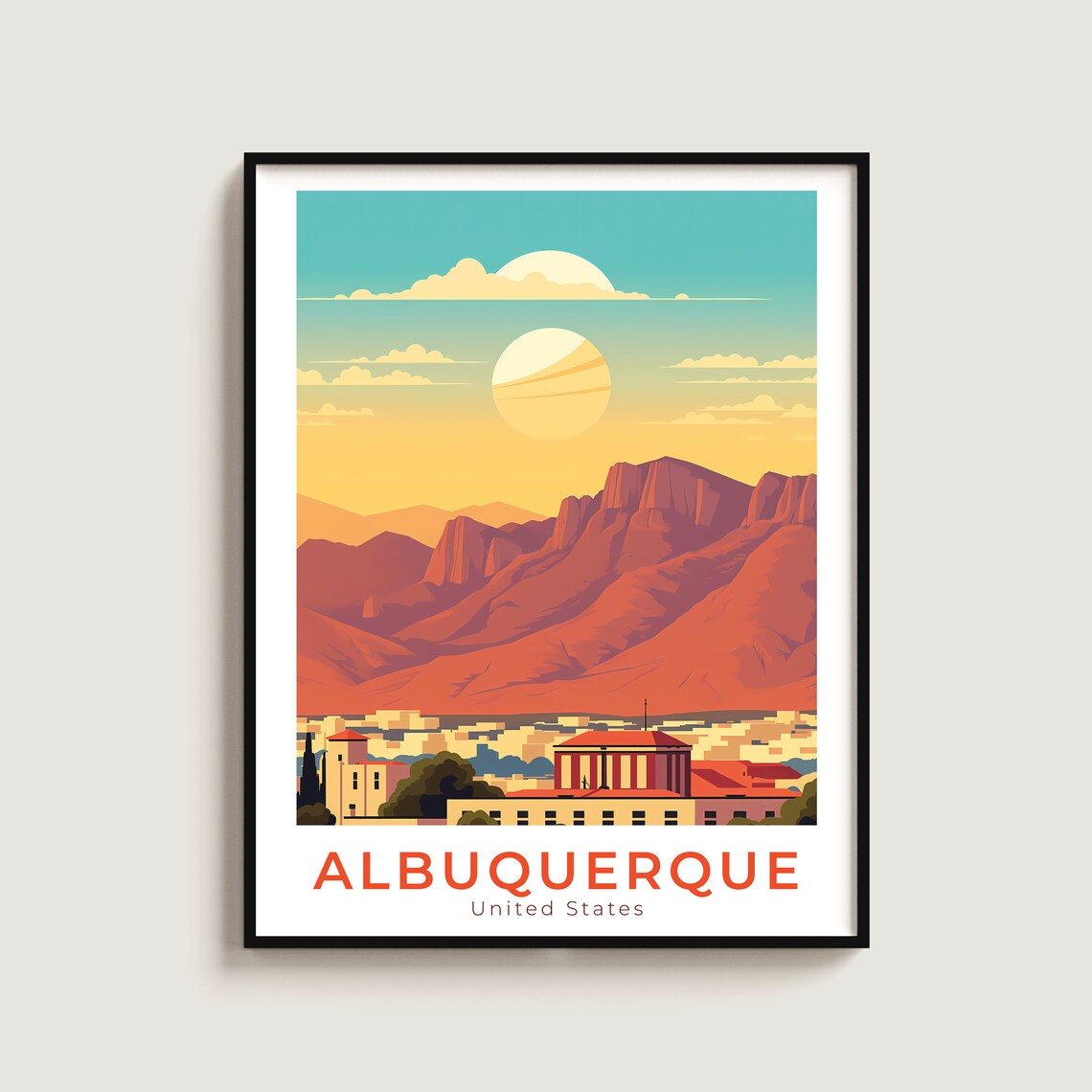 Albuquerque New Mexico Sandia Mountains Sunset Vintage Travel Poster