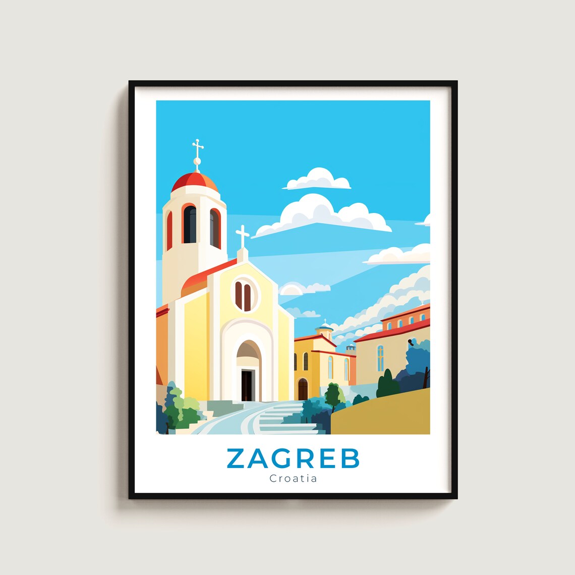 Zagreb Croatia Historic Cathedral Old Town Vintage Travel Poster